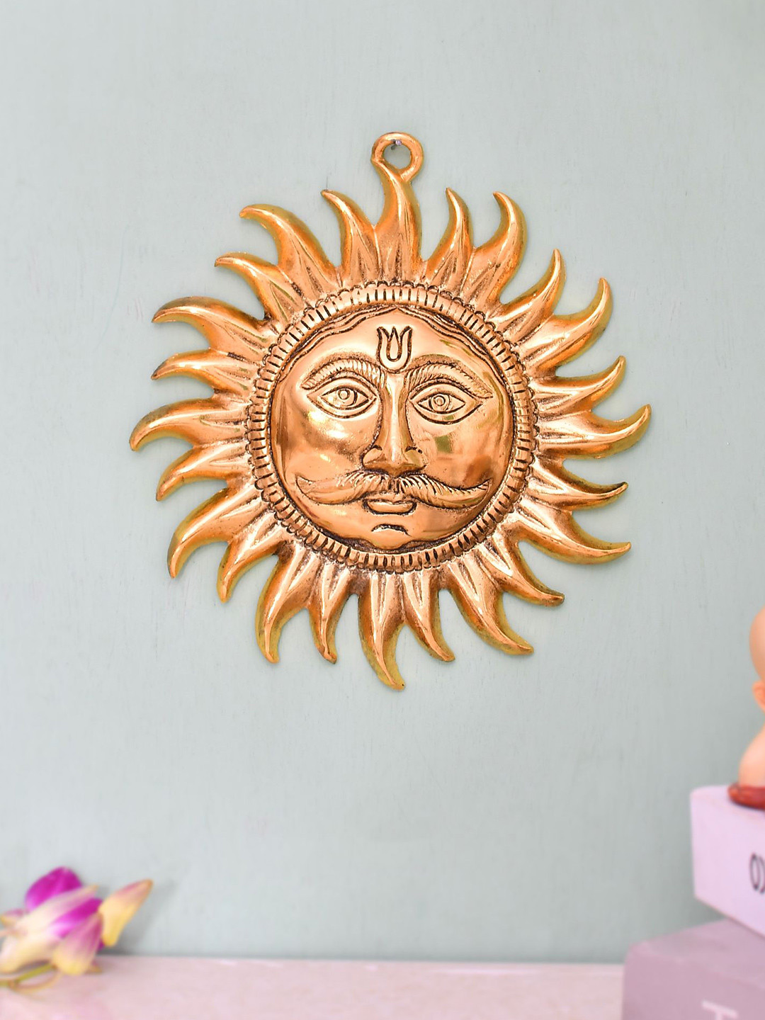 CRAFTAM Surya Suraj Metal Glossy Hall Spiritual Wall Decor-7.9In