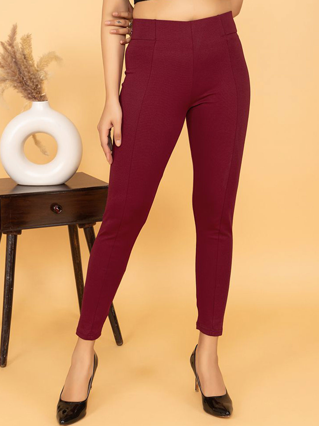 Mlada Women Solid Cotton Lycra Slim Fit High Waist Tummy Tucker Jeggings