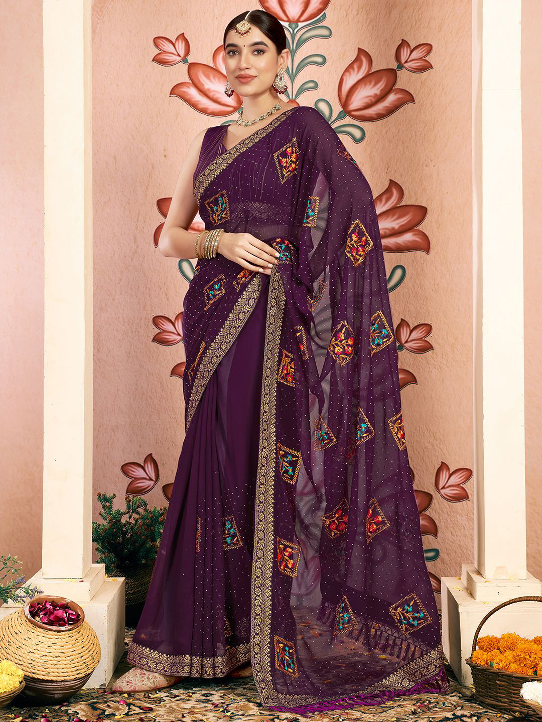 KALINI Women Ethnic Motifs Woven Design Pure Georgette Saree