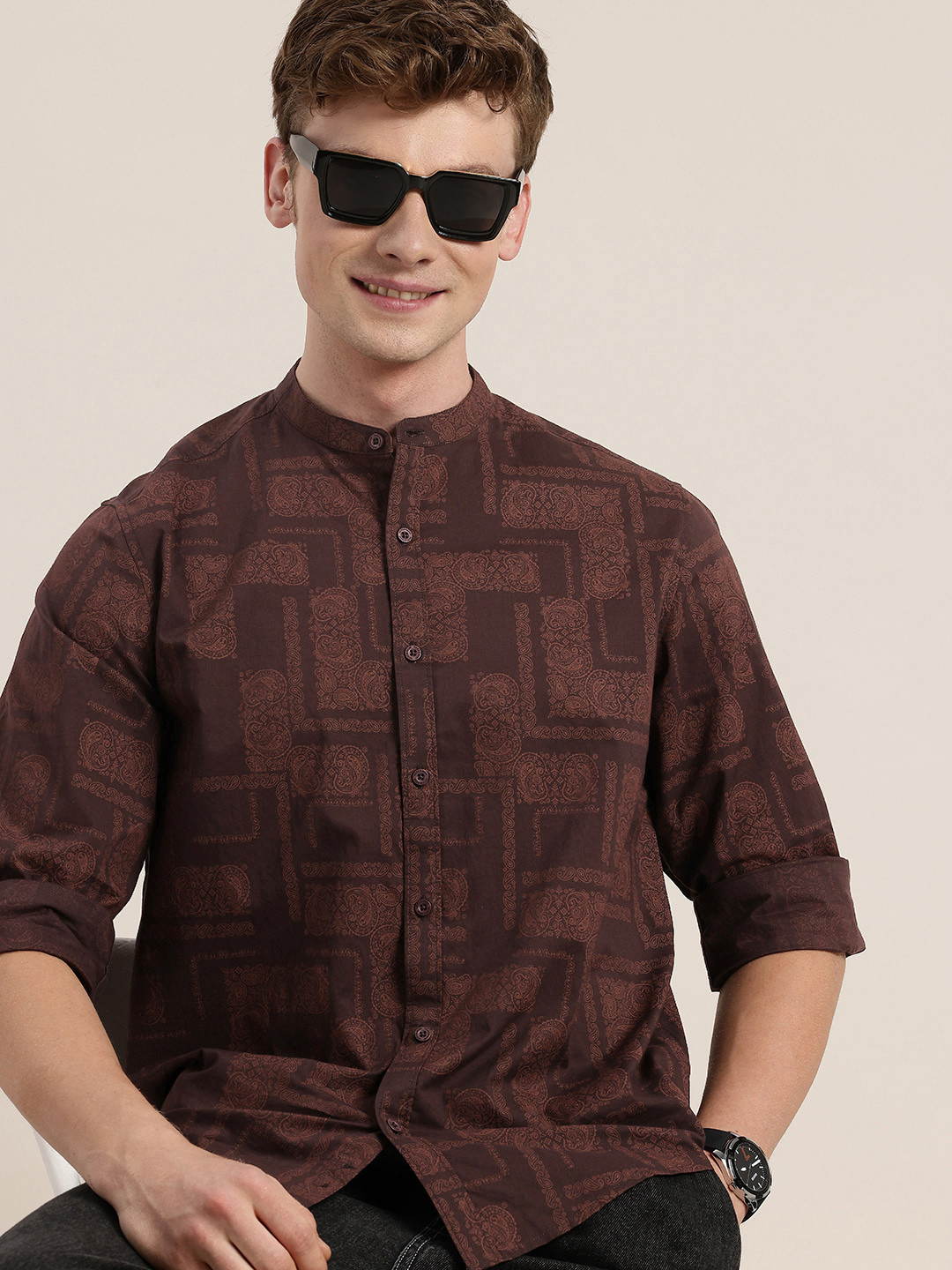 HERE&NOW Pure Cotton Ethnic Printed Casual Shirt