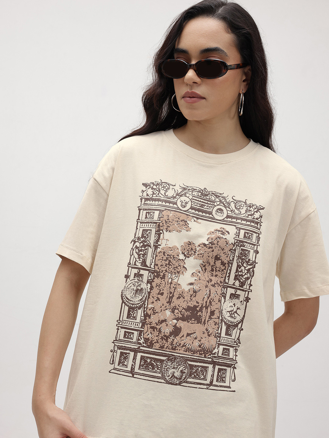 The Roadster Life Co. Printed Drop-Shoulder Sleeves Pure Cotton Oversized T-shirt