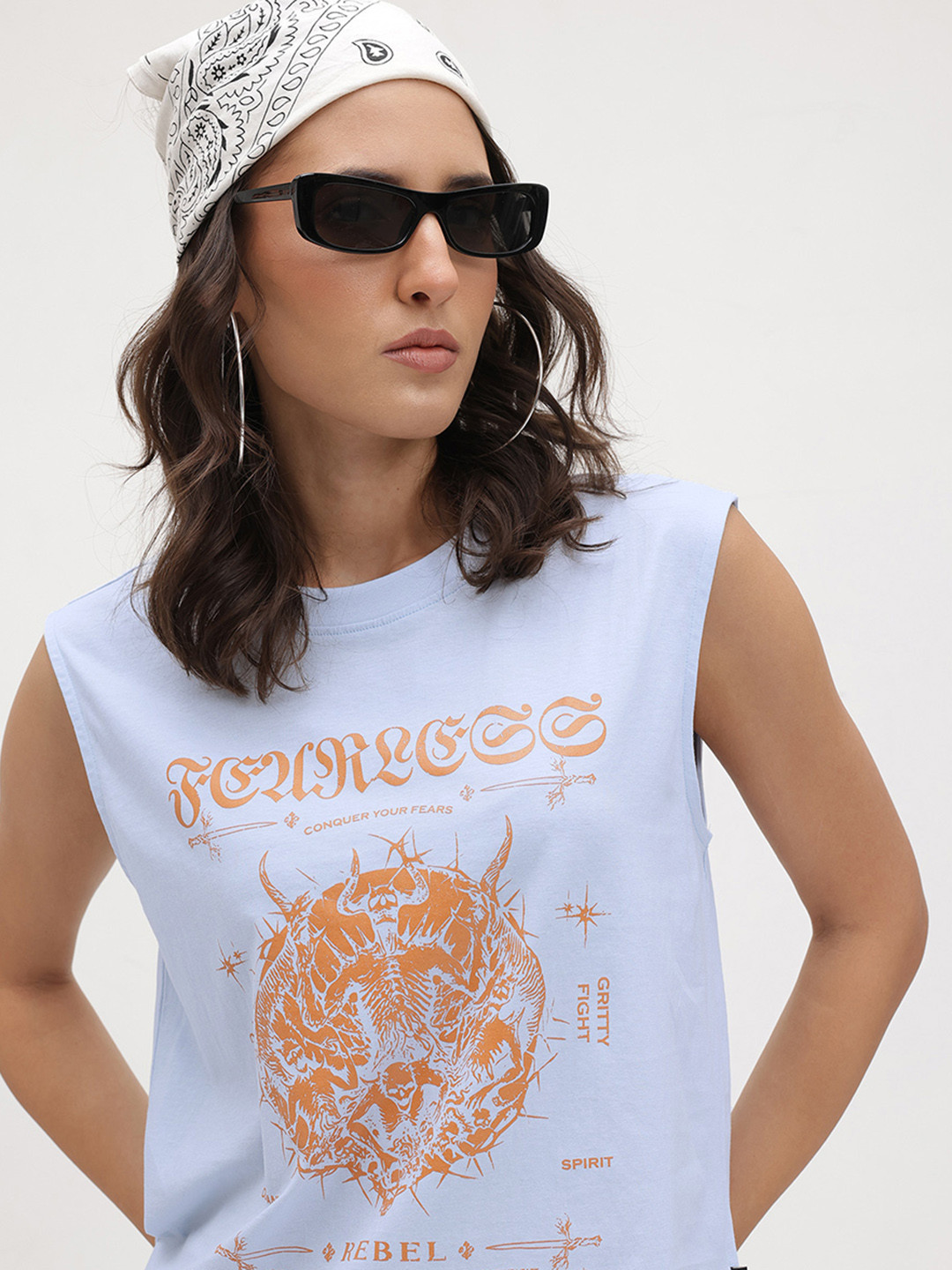 The Roadster Life Co. Grunge Print Sleeveless Pure Cotton T-shirt