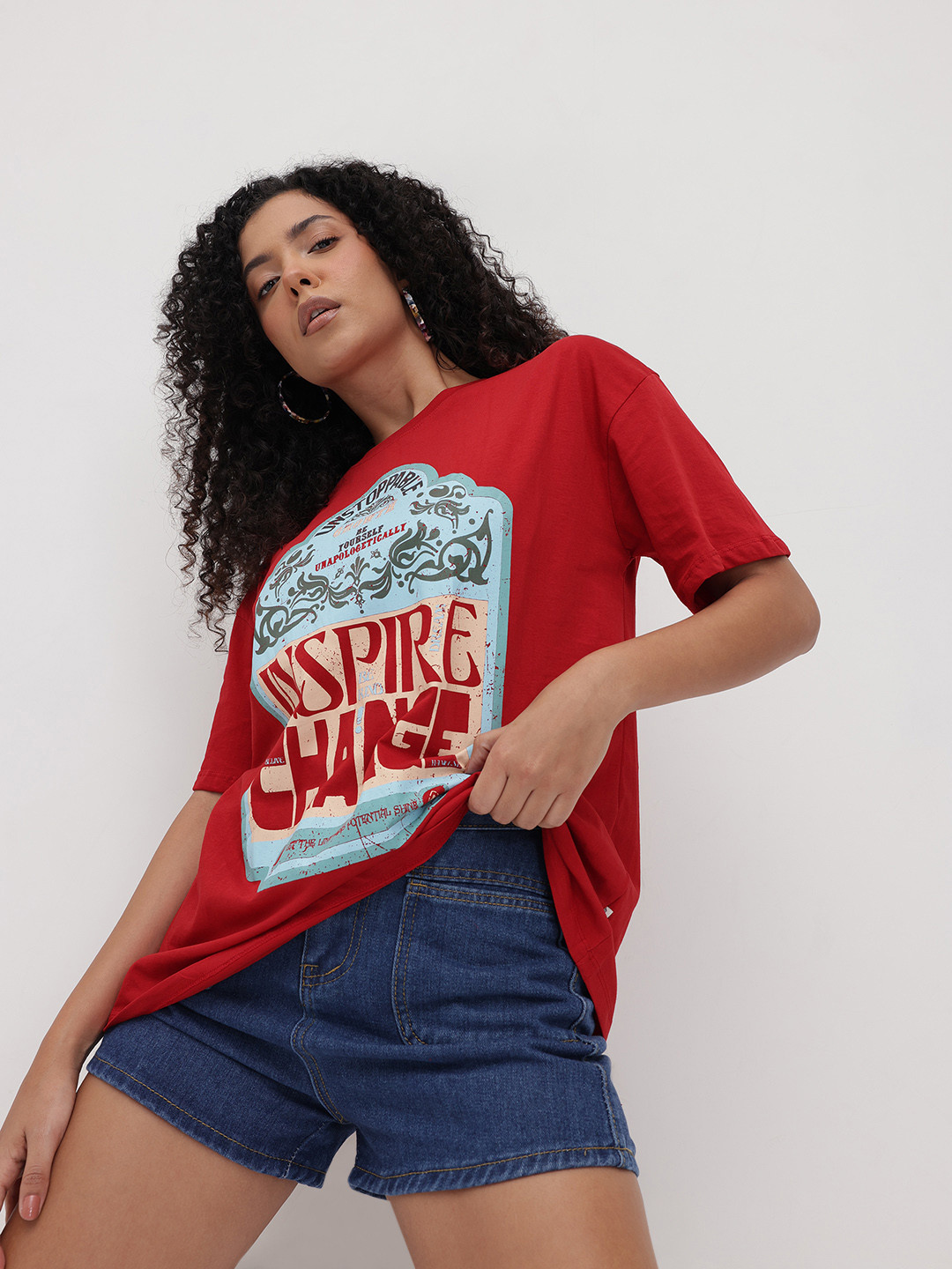 The Roaster Life Co. Typography Printed Drop-Shoulder Sleeves Pure Cotton Oversized T-shirt
