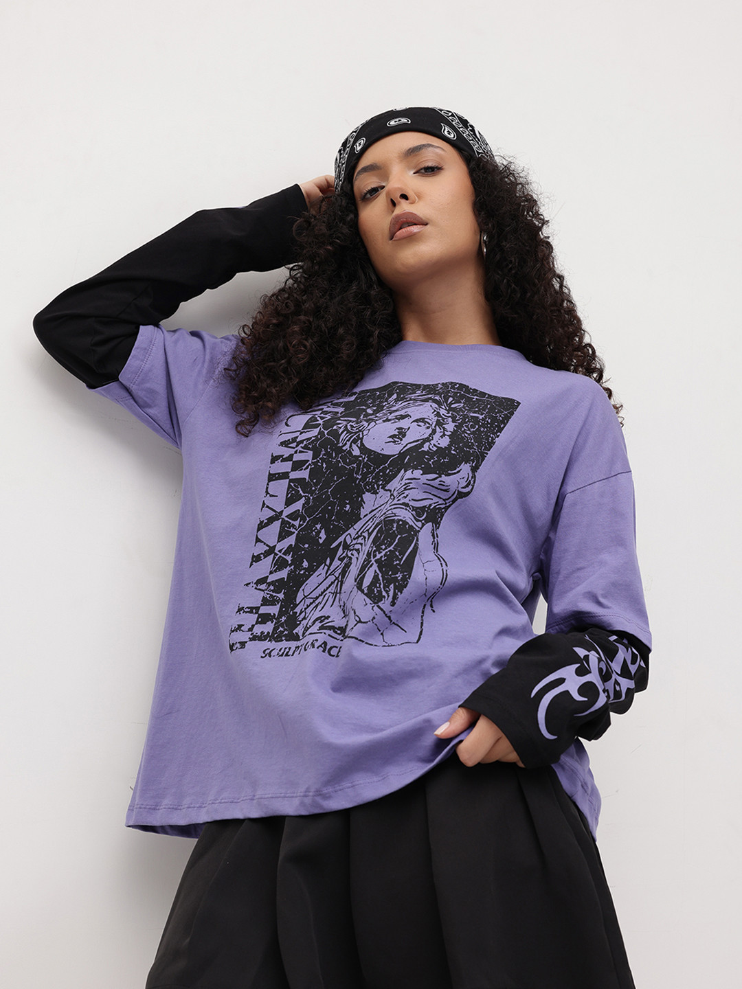 The Roadster Life Co. Printed Drop-Shoulder Doctor Sleeves Oversized T-shirt