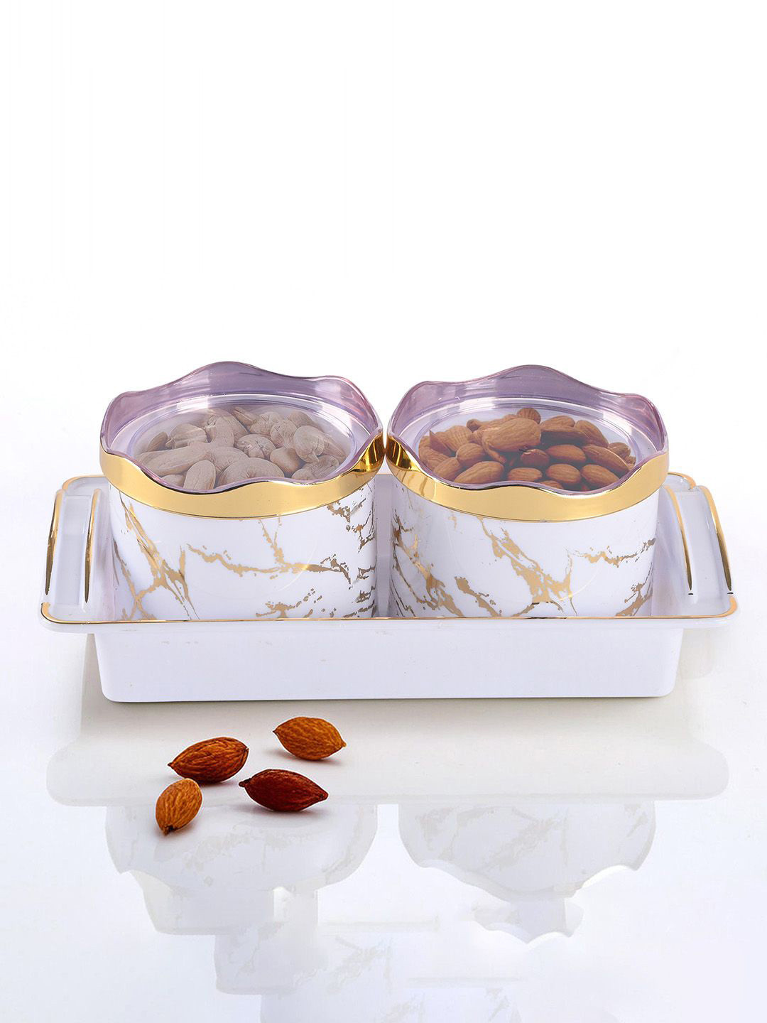 Kuber industries White Marble Plastic Refrigerator Safe 2 Piece Screw Top Canister-350ml