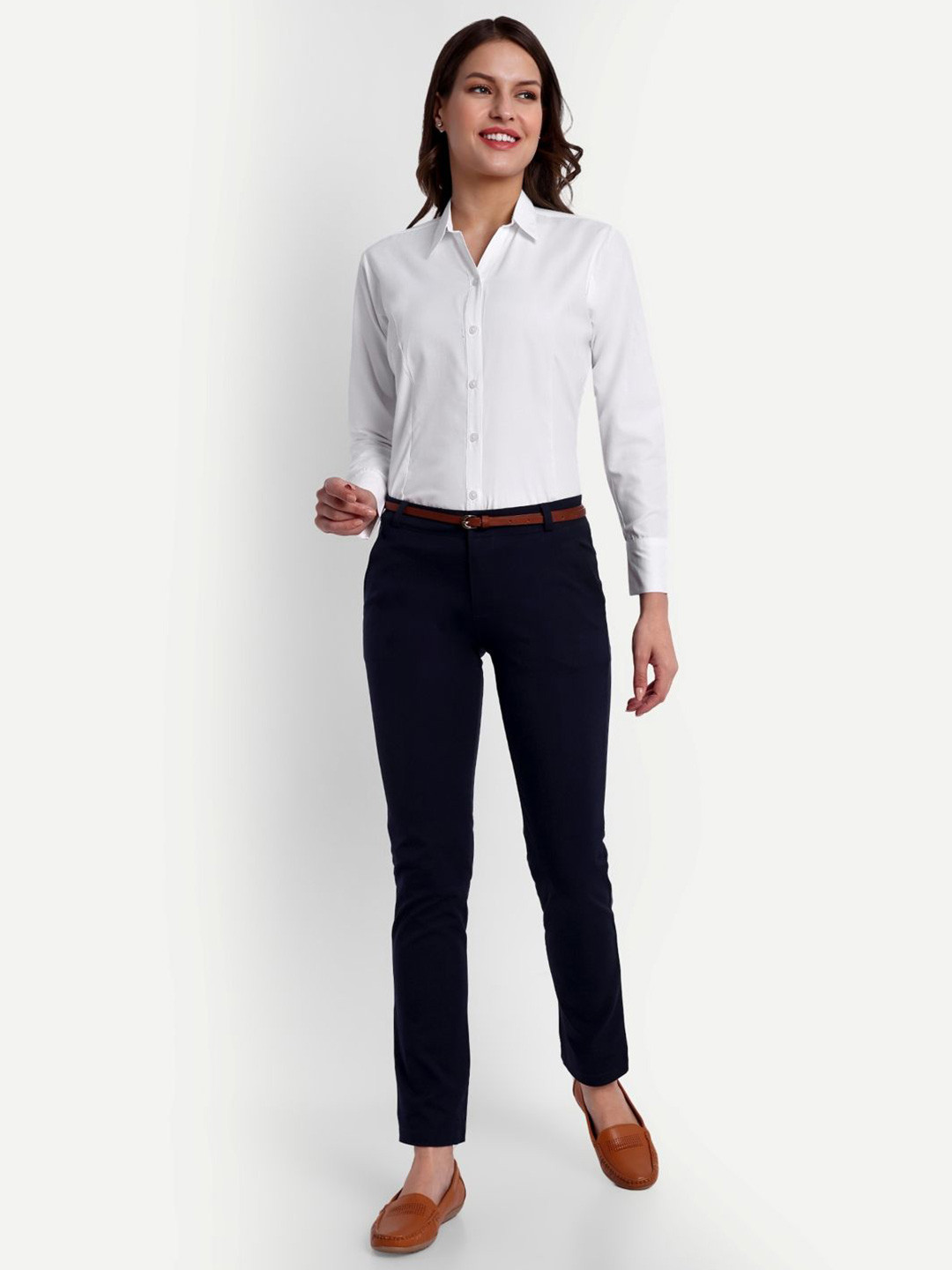 Blue Ronin Women Standard Fit Spread Collar Solid Cotton Formal Shirt