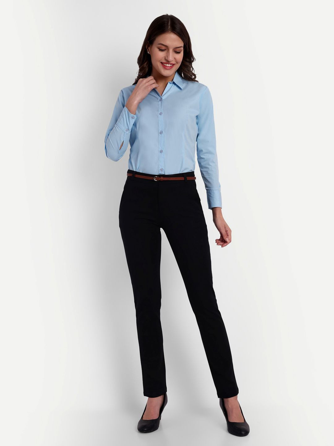 Blue Ronin Women Spread Collar Solid Cotton Formal Shirt