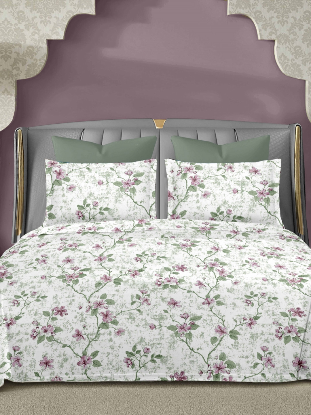 Ariana Pink & White Floral Printed 200 TC Cotton King Bedsheet Set 2.70 m x 2.70 m