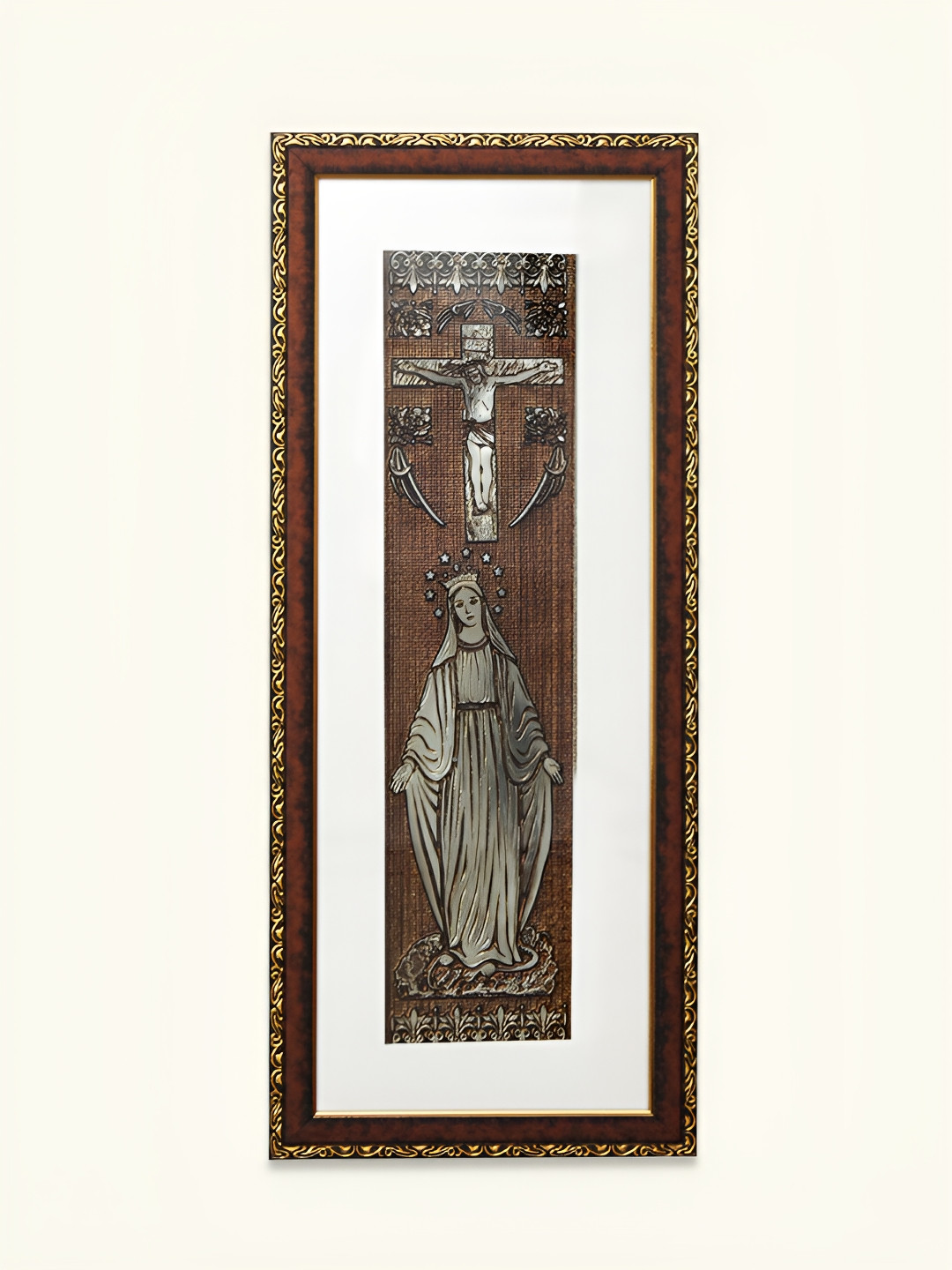 SHREE KALA HOME DECOR Mary & Crucifixion Synthetic Wood Paintings Wall Art - 22.5 x 9 In