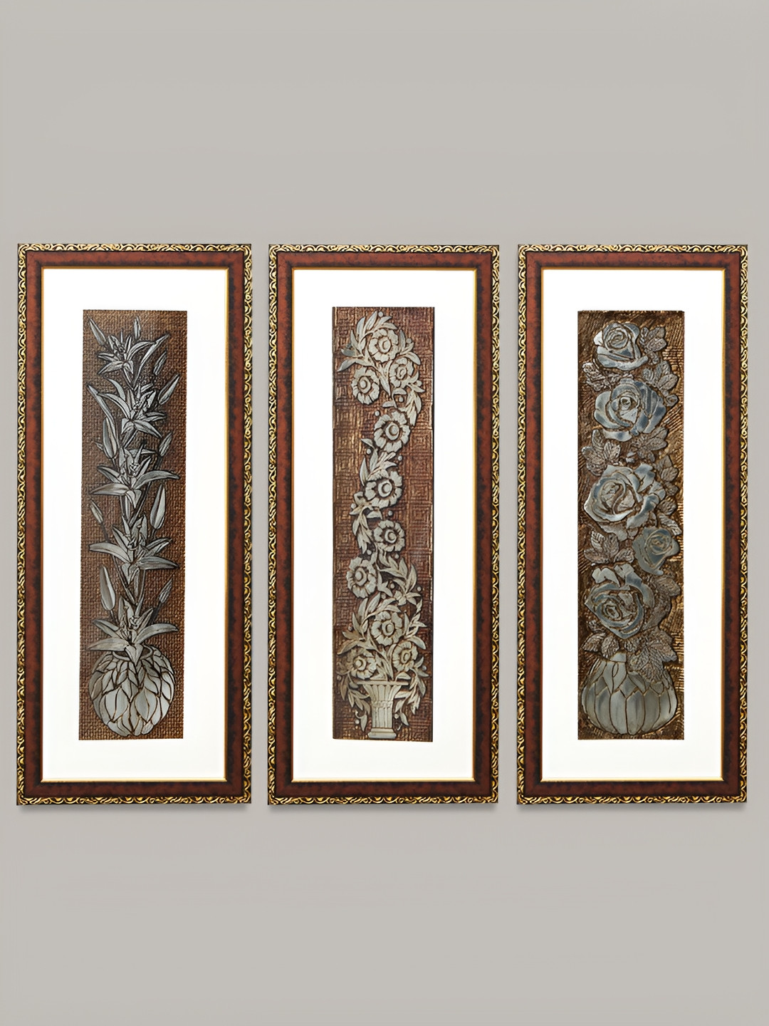 SHREE KALA HOME DECOR Synthetic Wood 3 Piece Rectangle Paintings Wall Art -22.5 x 9 In