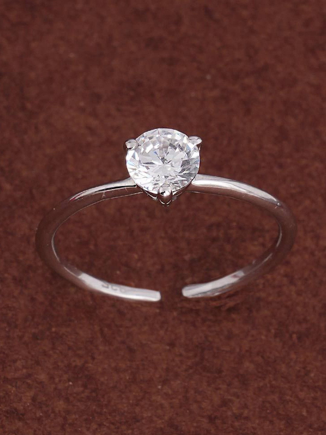 PALMONAS Rhodium-Plated 925 Sterling Silver CZ-Studded Three Prongs Pear Ring for Womens