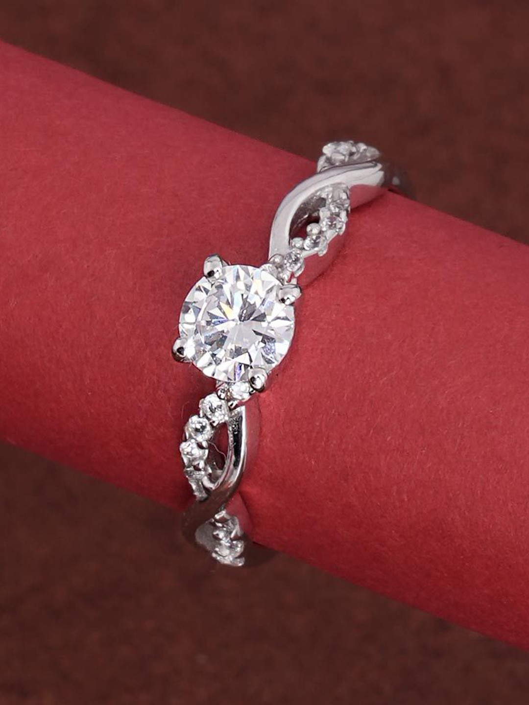 PALMONAS Rhodium-Plated 925 Sterling Silver Anti Tarnish Criscross Love Ring for Womens