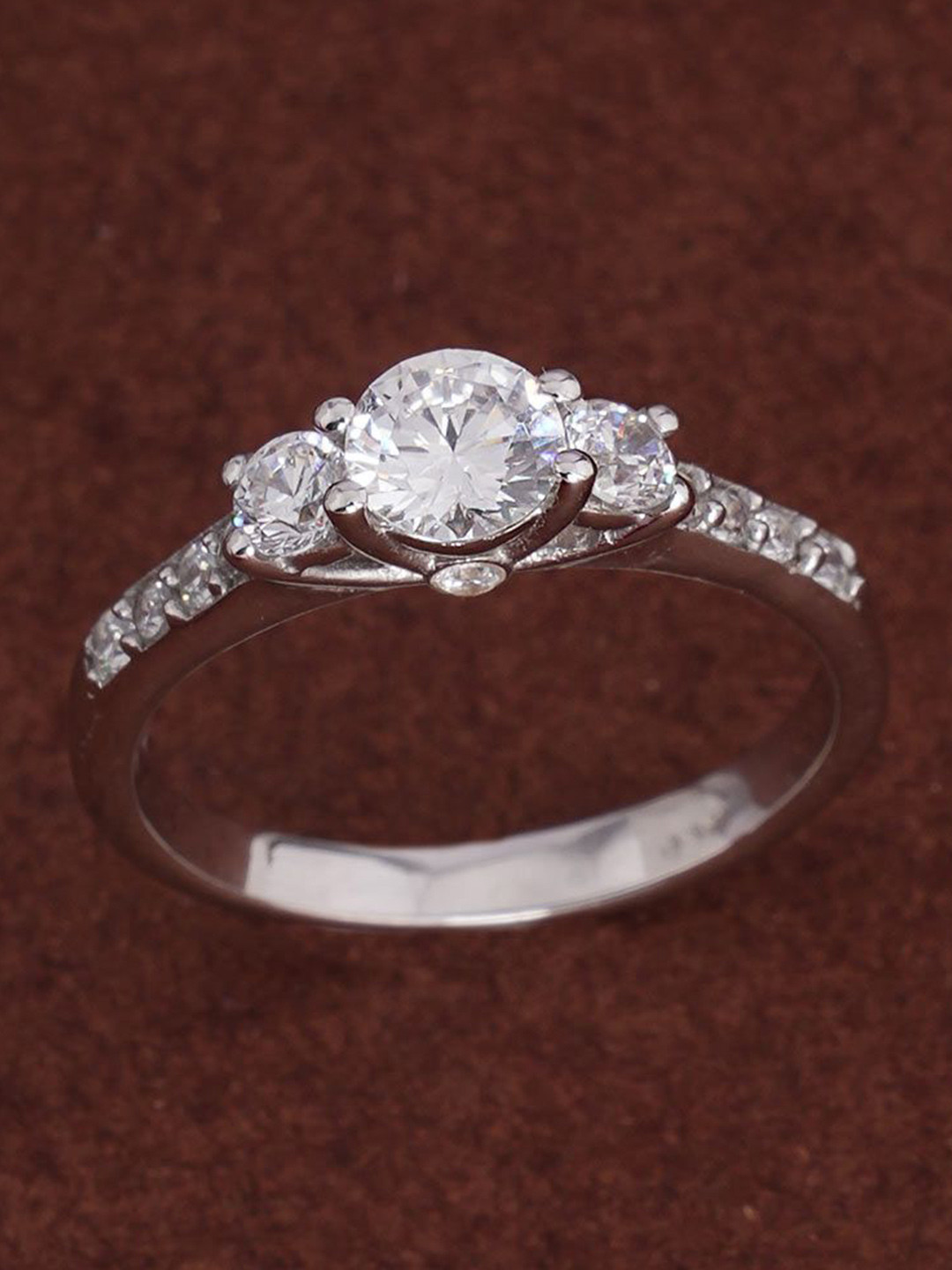 PALMONAS 925 Sterling Silver Anti Tarnish Scarlet 3 Stone Spark Ring for Womens