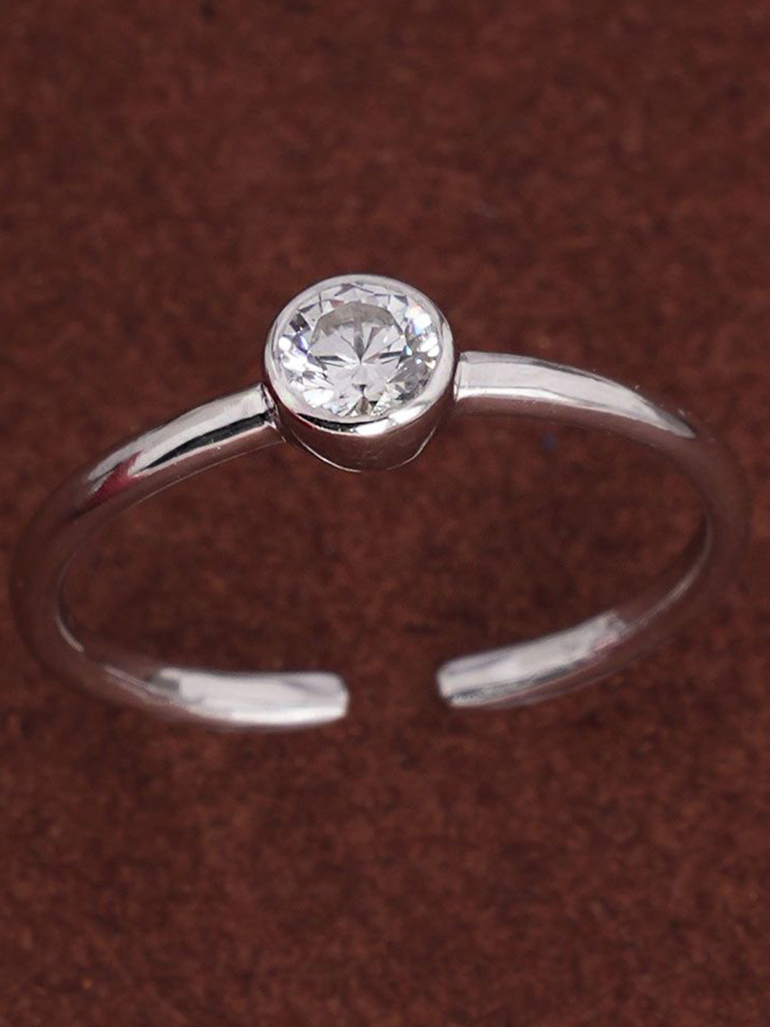 PALMONAS Rhodium-Plated 925 Sterling Silver Anti Tarnish Bazel Round Ring for Womens