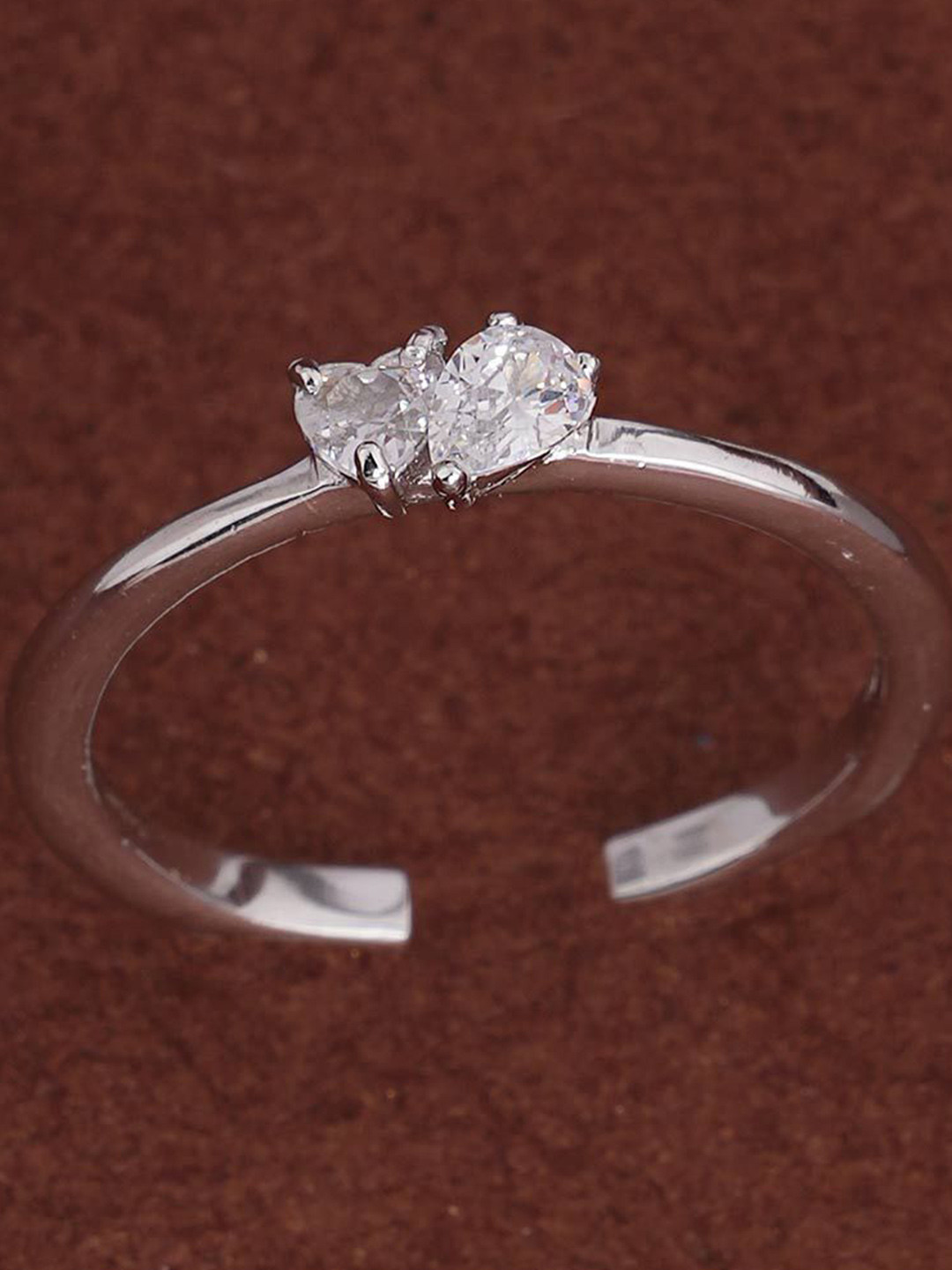 PALMONAS Rhodium-Plated 925 Sterling Silver Anti Tarnish You and Me Stone Ring for Womens