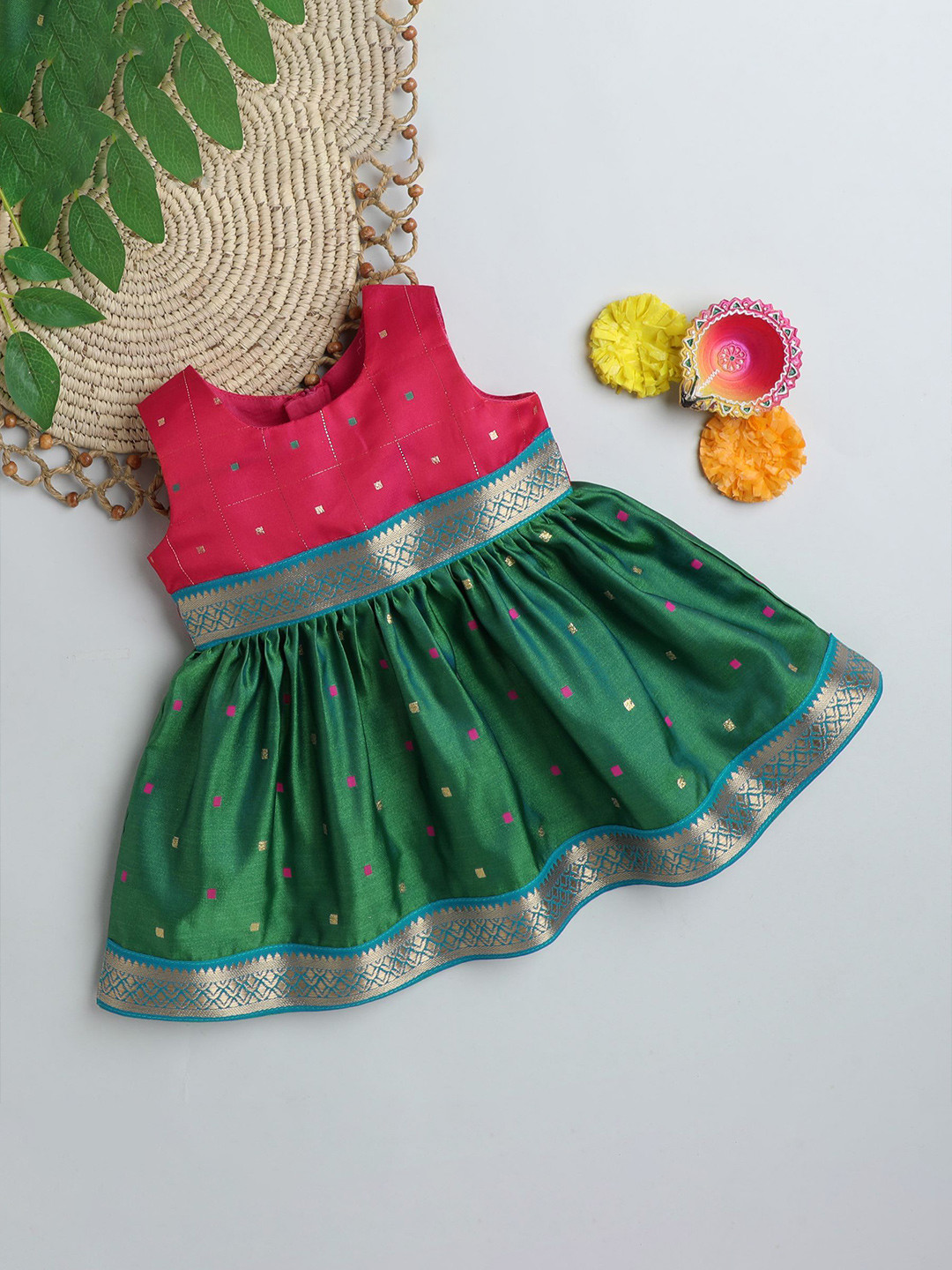 MANY FROCKS & Girls Self Design Satin Fit & Flare Dress