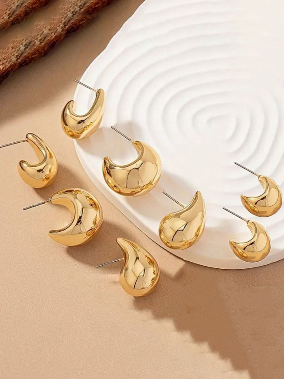 Jewels Galaxy Set Of 4 Gold-Plated Contemporary Shaped Half Hoop Earrings