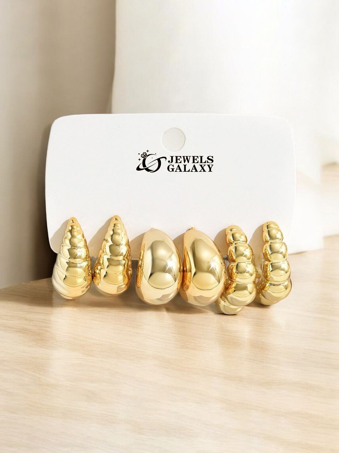 Jewels Galaxy Set Of 3 Gold- Plated Contemporary Shaped Half Hoop Earrings