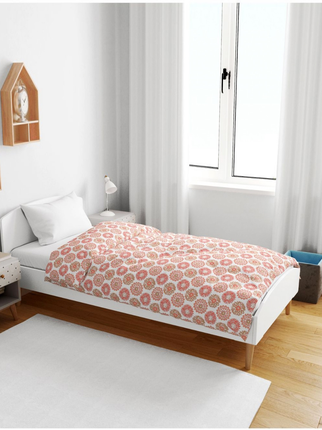 Divine Casa Peach-Coloured Printed Cotton AC Room Reversible 120 GSM Single Bed Blanket
