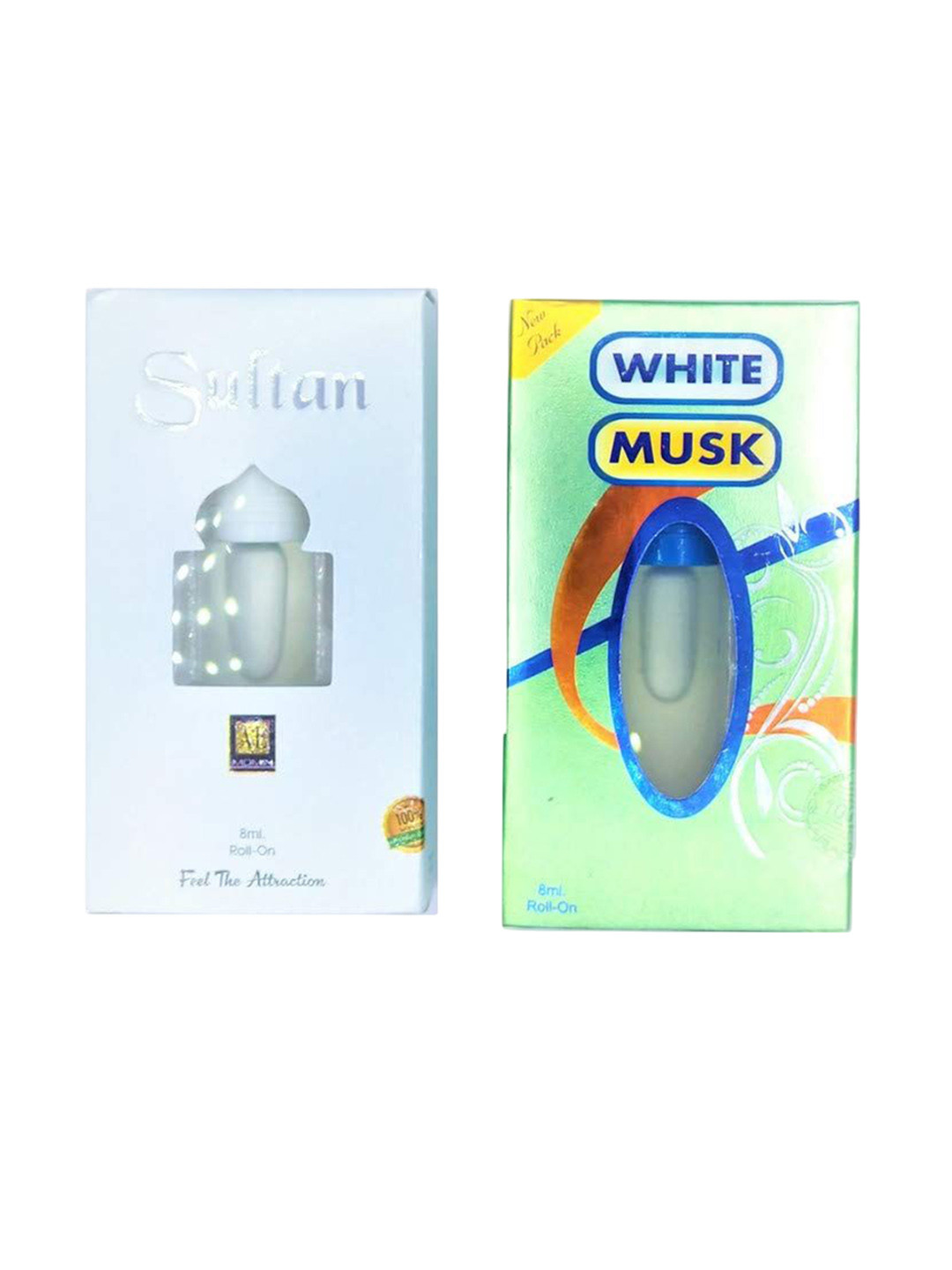 RAVIOUR LIFESTYLE Set Of 2 White Musk & Sultan  Non-Alcoholic Roll On Attar - 8 ml Each