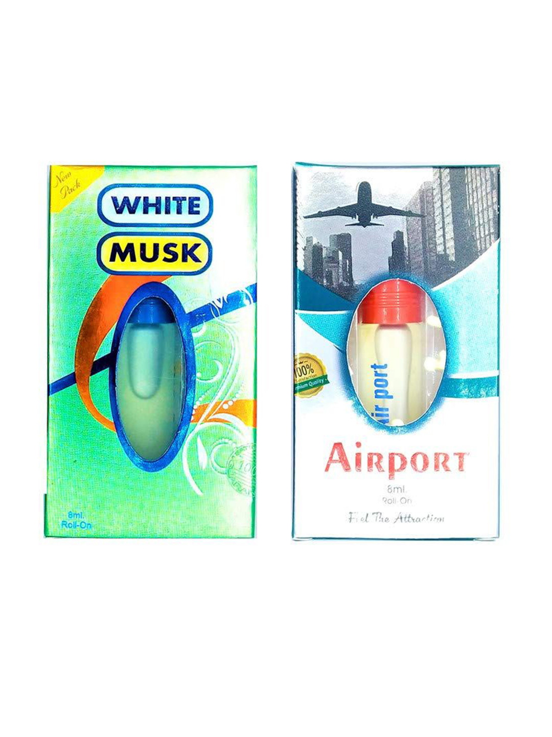 RAVIOUR LIFESTYLE Set Of 2 Airport & White Musk Non-Alcoholic Roll On Attar - 8 ml Each