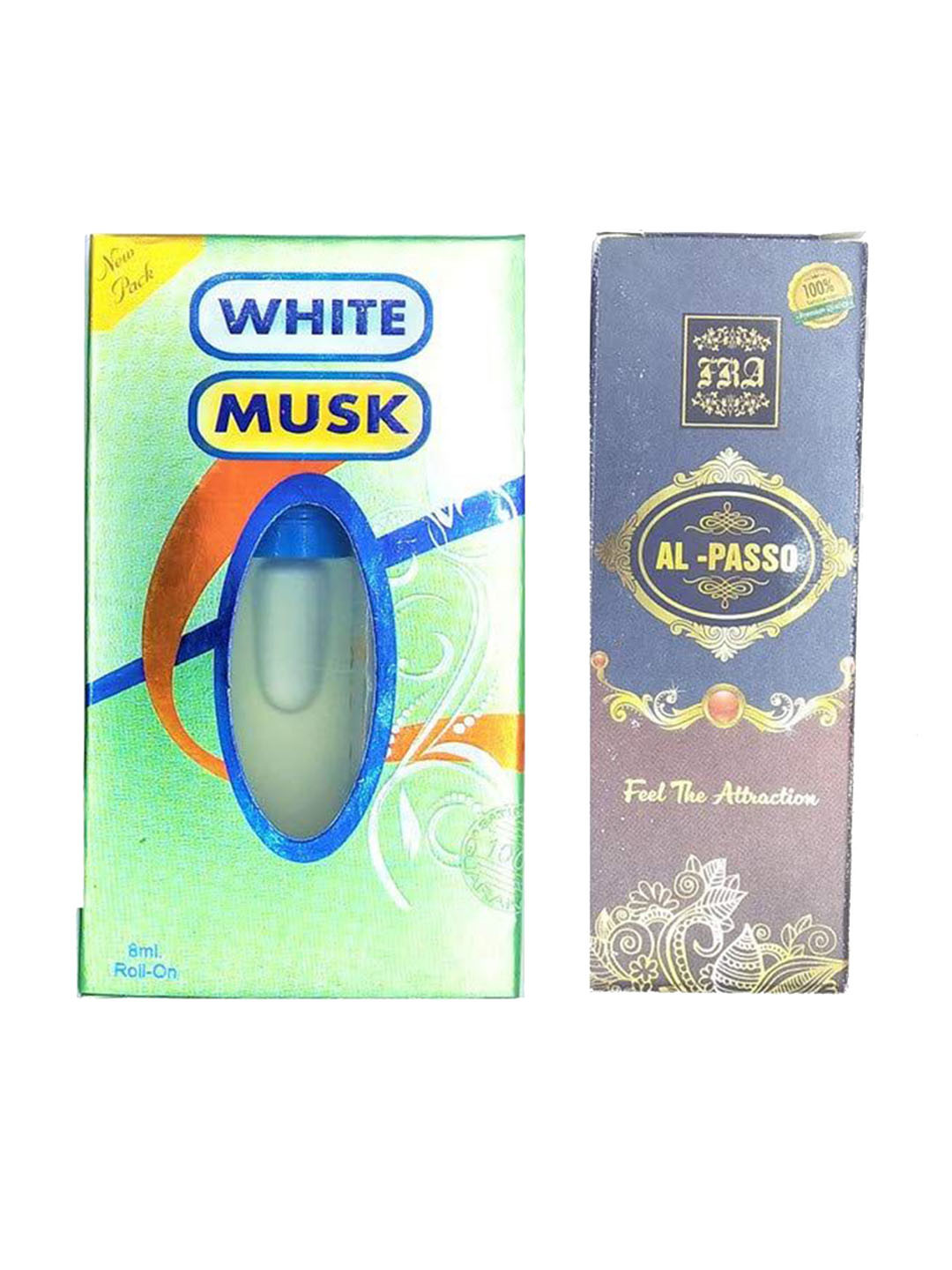 RAVIOUR LIFESTYLE Set Of 2 White Musk & AI-Passo Alcohol Free Attar - 8 ml Each