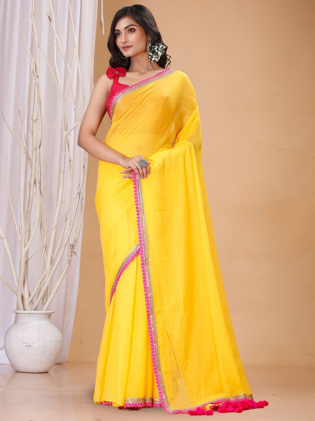 T.J. SAREES Women Pure Cotton Lace Border Saree