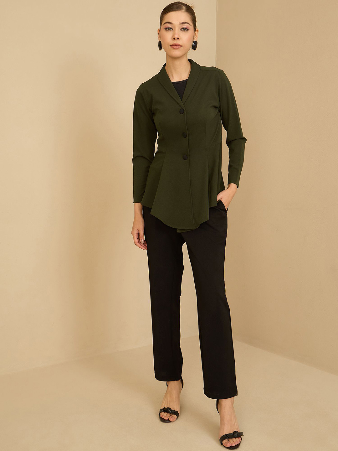Antheaa Green Shawl Collar Jacket With Trousers