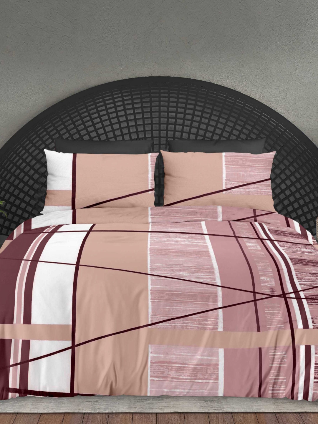 Ariana Peach Abstract Cotton 300 TC King Fine Bedsheet with 2 Pillow Covers-106 x 106 inches