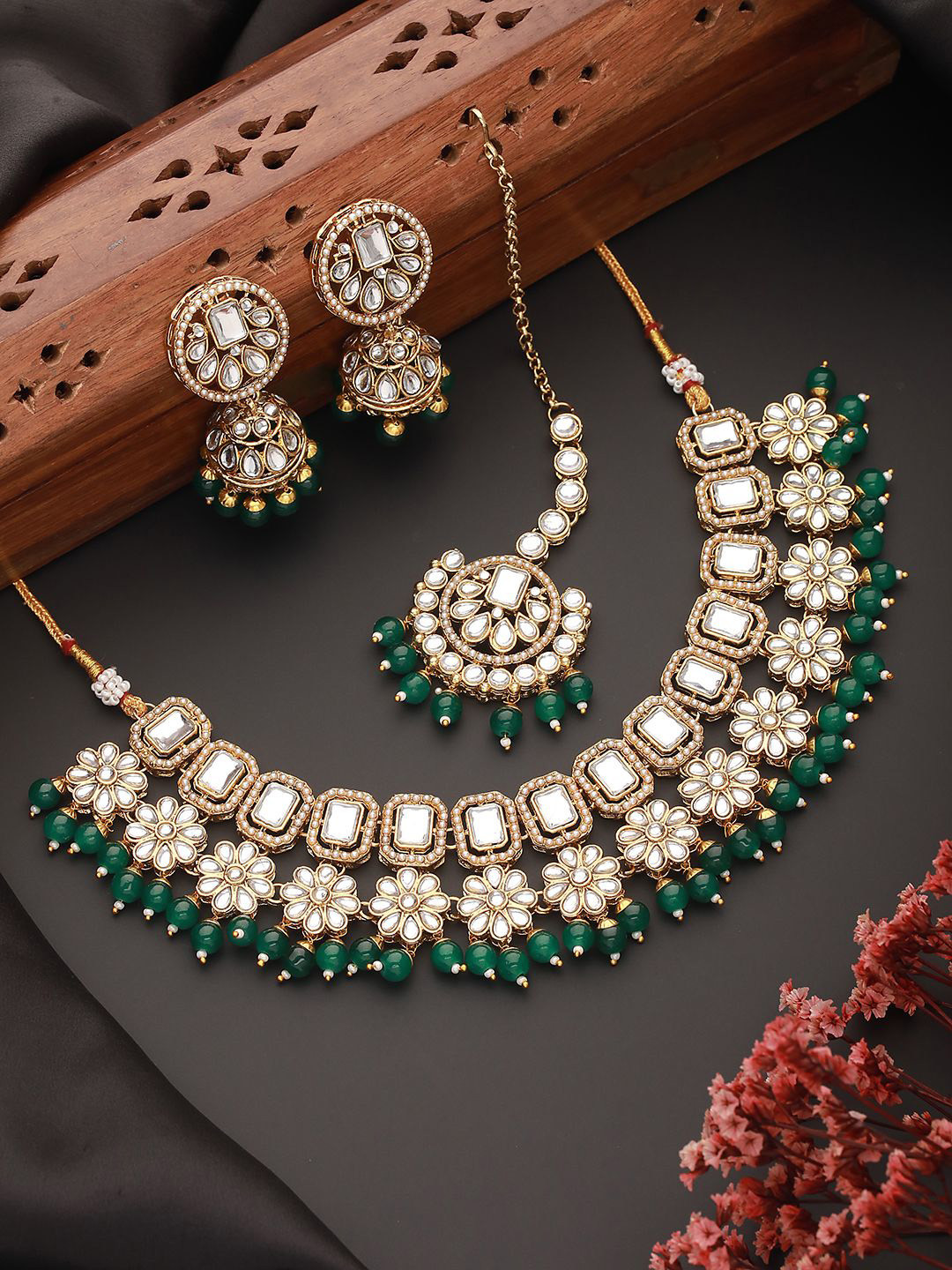 Jazz and SizzleGold-Plated Kundan-Studded Beaded Jewellery Set