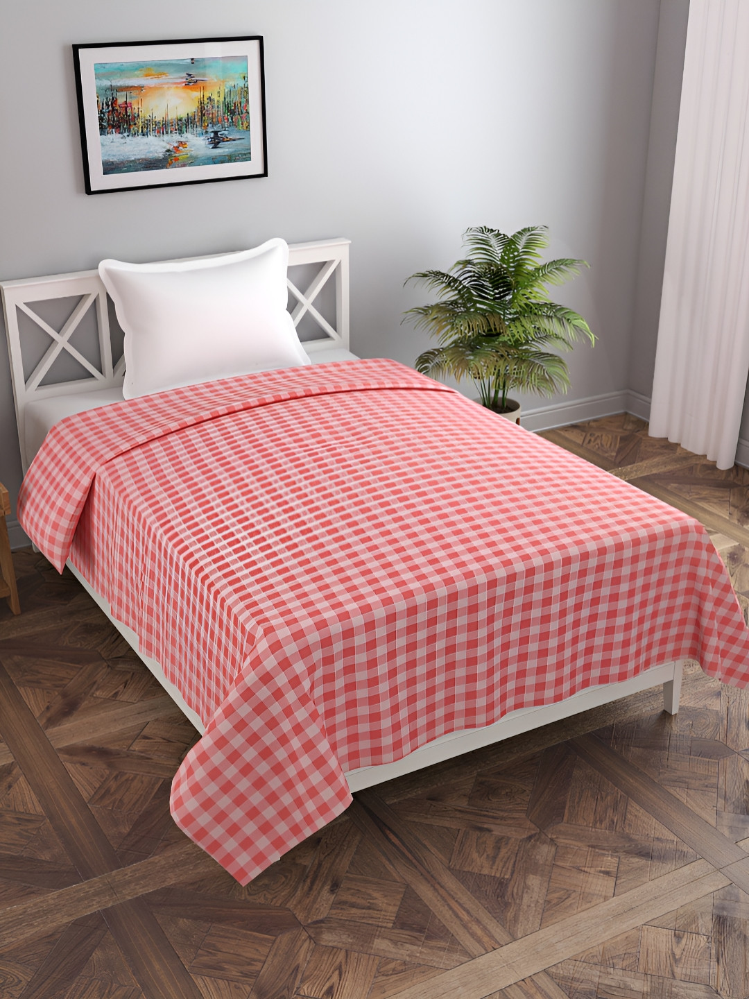 BREVARD Pink & White Checked Single Duvet Cover