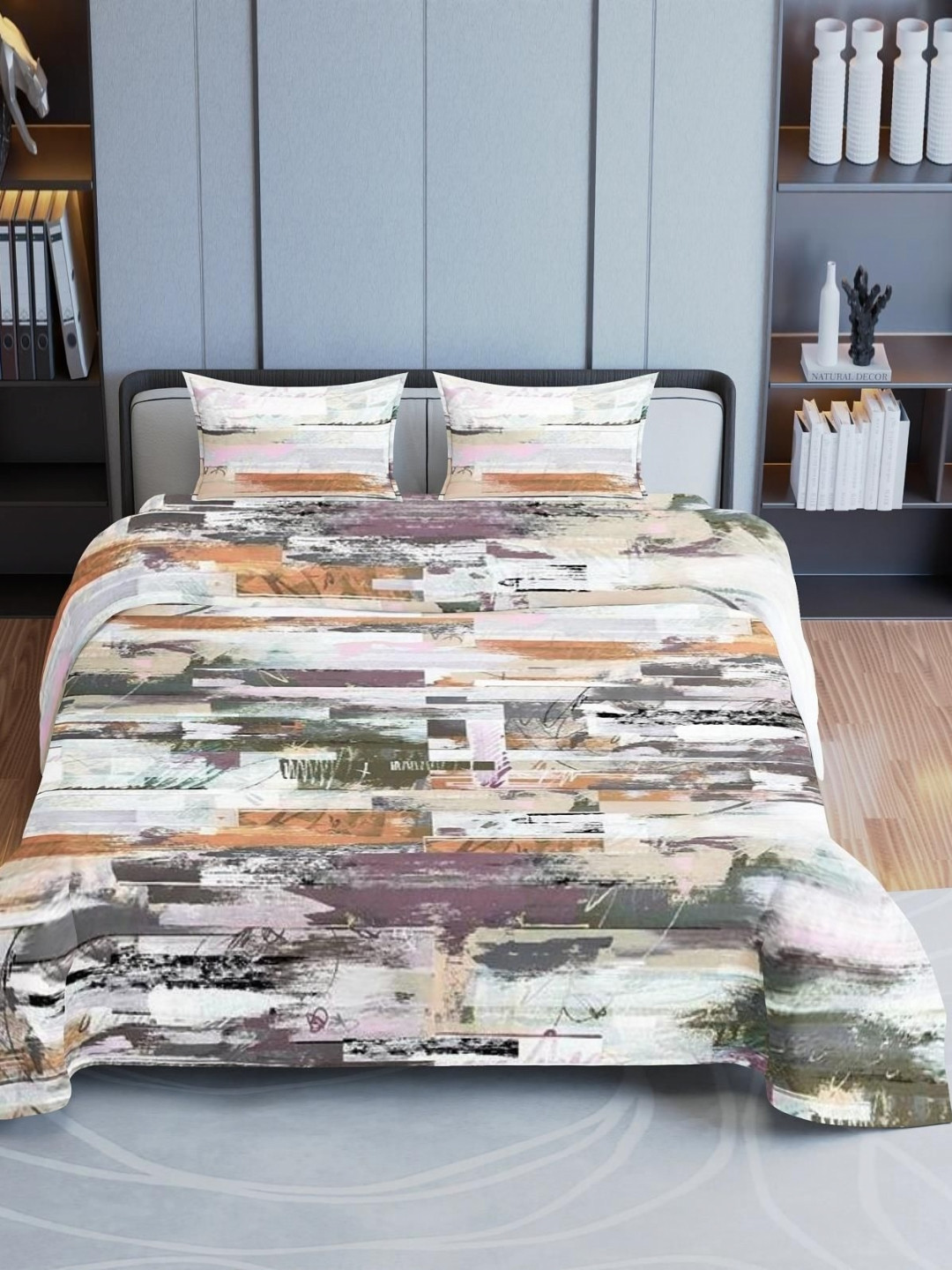 Synergized Cotton Labyrinth King Green Abstract Cotton 300 TC King Fine Bedsheet with 2 Pillow Covers-108 x 108 inches