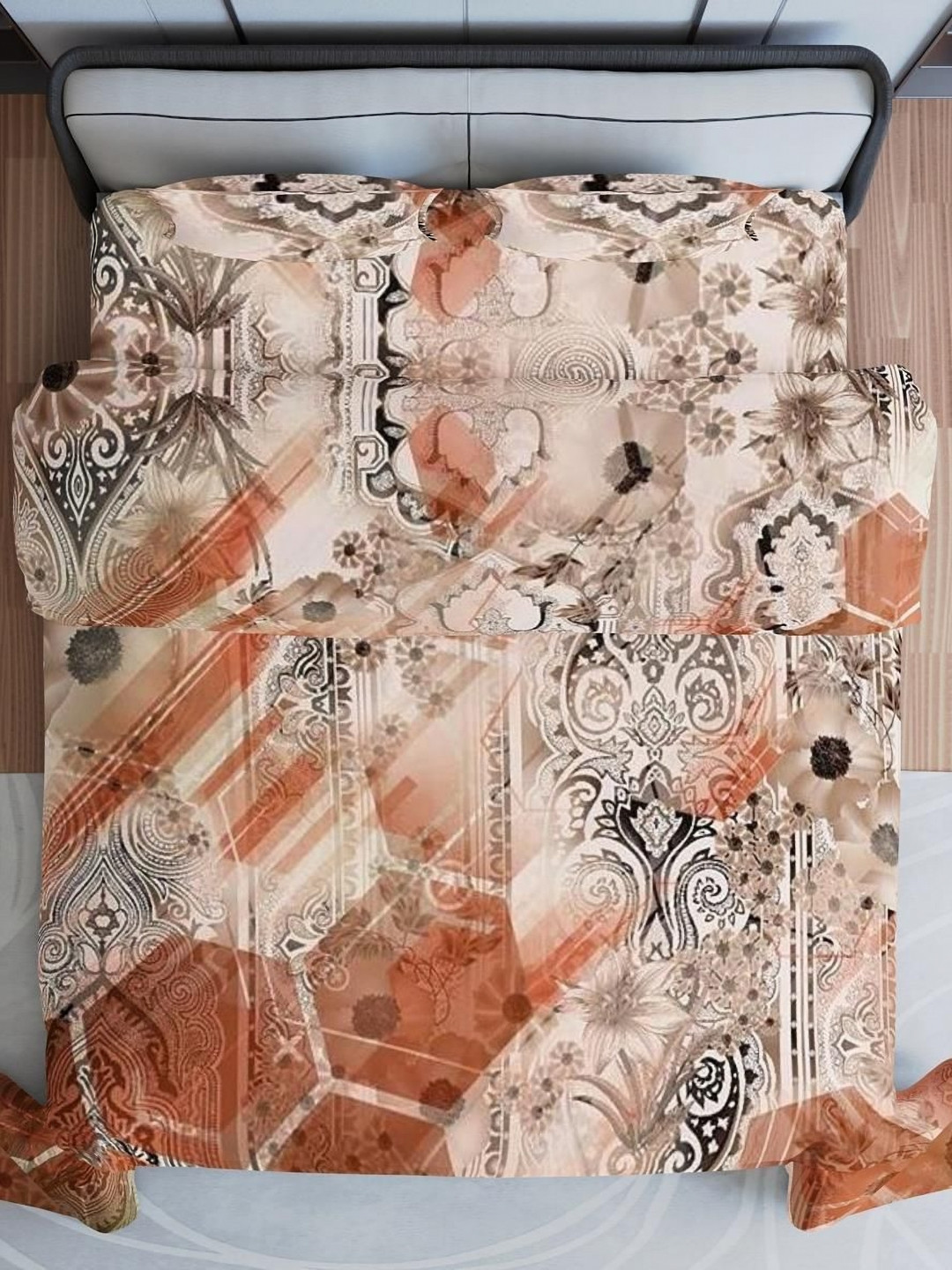 Synergized Cotton Earthy Fusion Collage Brown Ethnic Motifs Cotton 300 TC King Fine Bedsheet with 2 Pillow Covers-108 x 108 inches