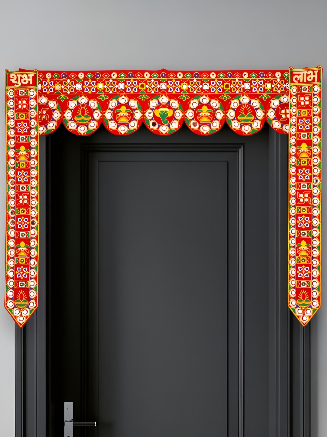 TORNORY Red & Yellow Shubh Labh Embroidered Side Hanging Door Bandarwal