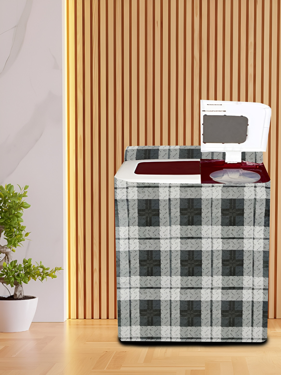 KANUSHI INDUSTRIES Black  & Grey Printed Washing MachineCover