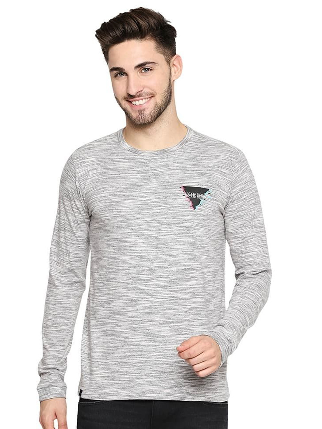 Basics Men Abstract Printed Round Neck Cotton T-shirt