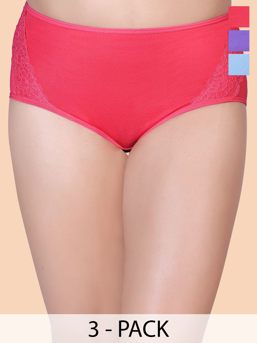 Amour Secret Pack Of 3 Lace Mid Rise Hipster Briefs P2049_Prl_Crl_Sblu_M