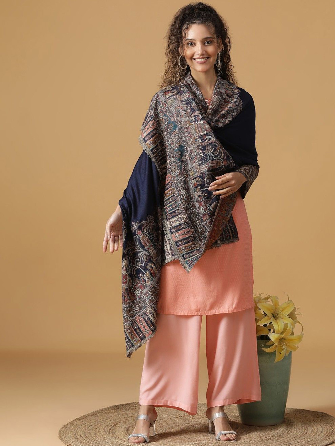 Tiara Ethnic A Royal Ensemble Motifs Woven Design Woollen Shawl