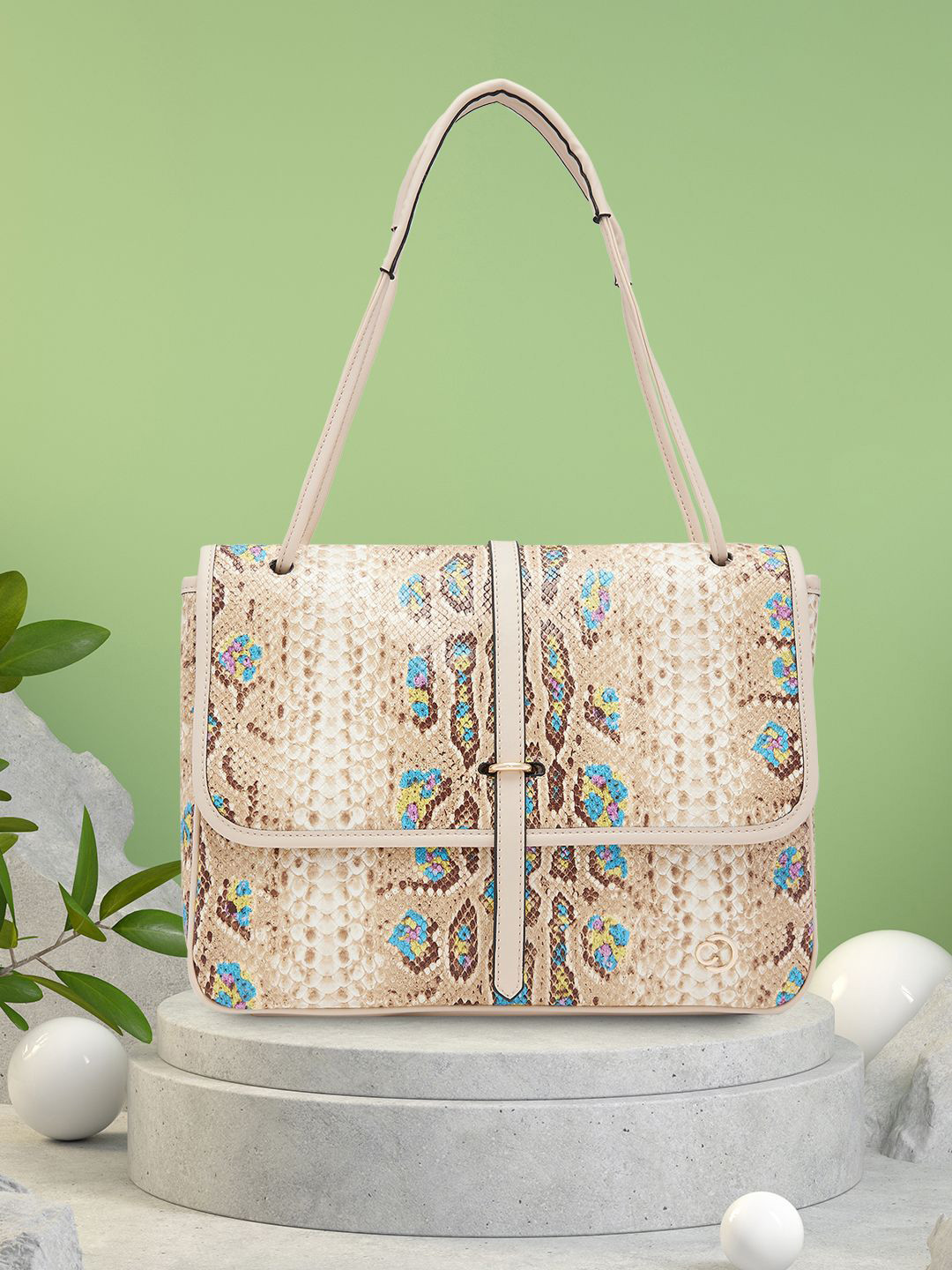 Caprese Archie Women Beige Large Satchel Bag