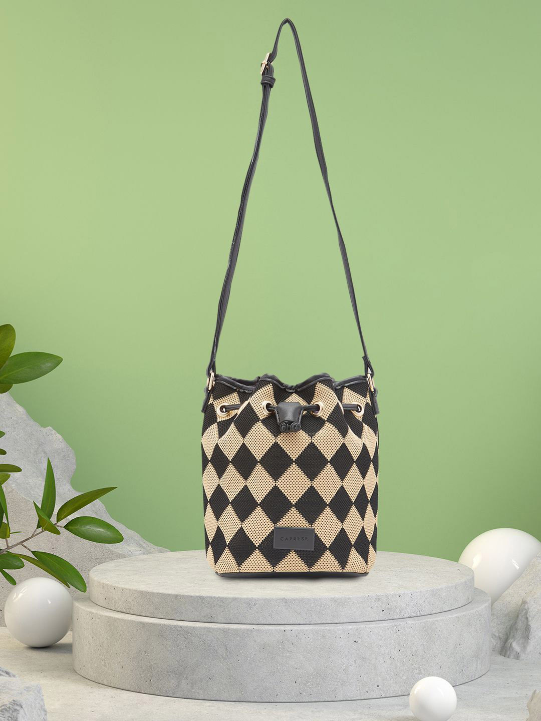 Caprese Checker Women Black Medium Sling Bag