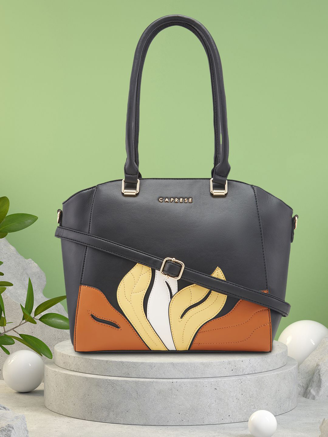 Caprese Sage Women Black Medium Satchel Bag