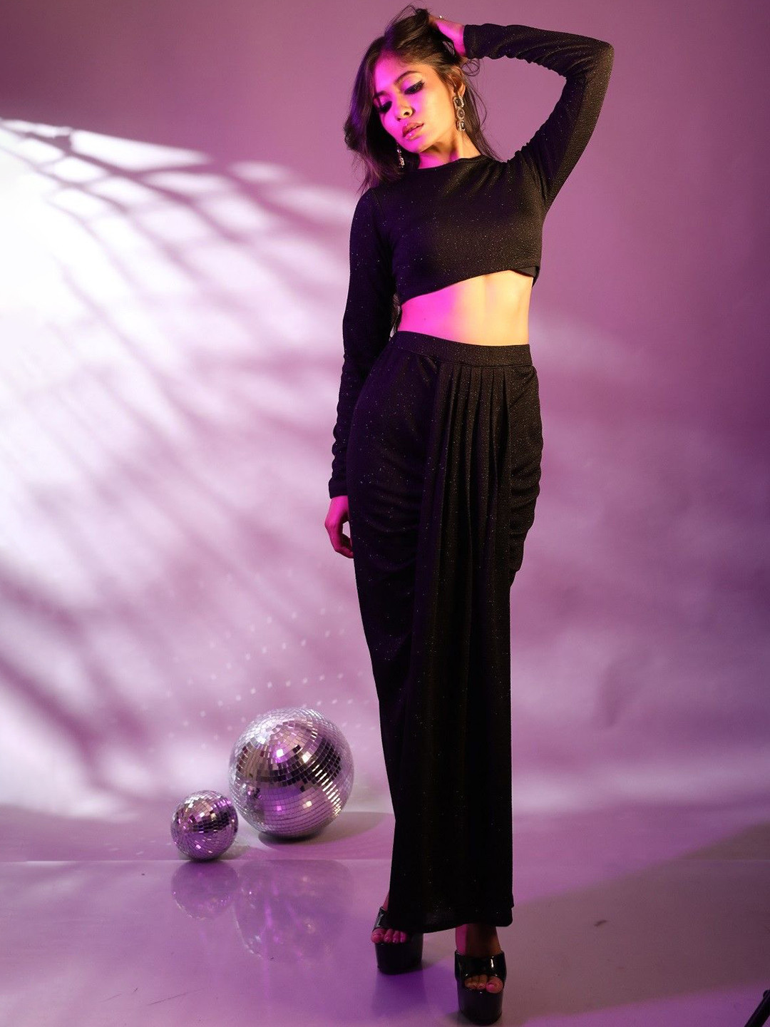 Ashtag Sparkle Embellished Top With Skirt