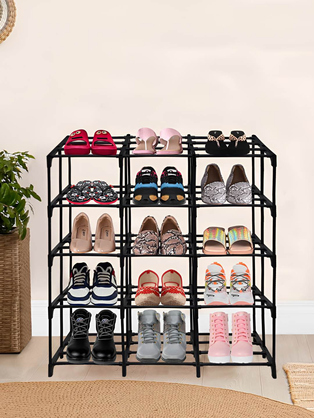 Urban Choice Black 5 Shelves Water Resistant Shoe Rack