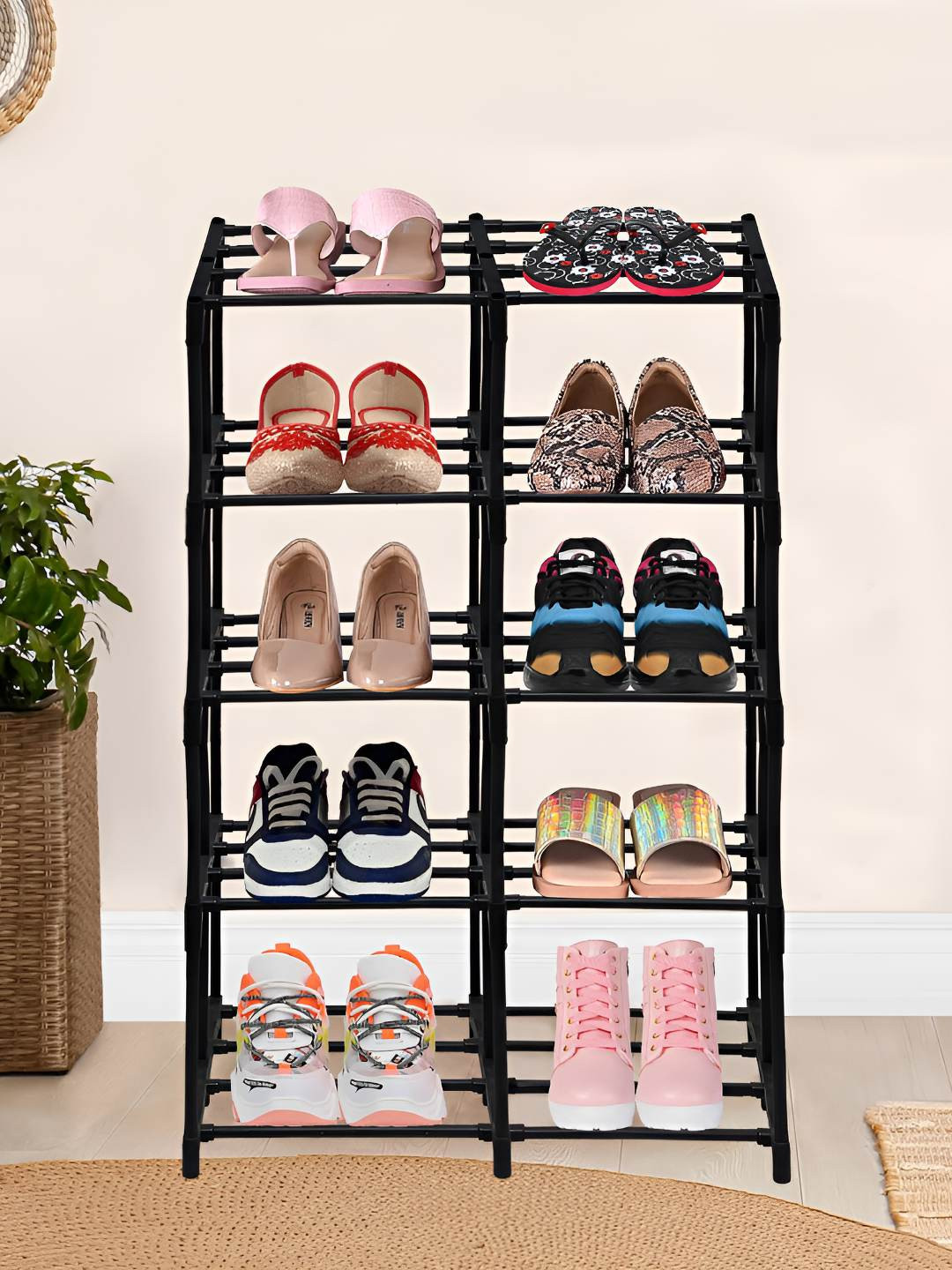Urban Choice Black 5 Shelves Water Resistant Shoe Rack