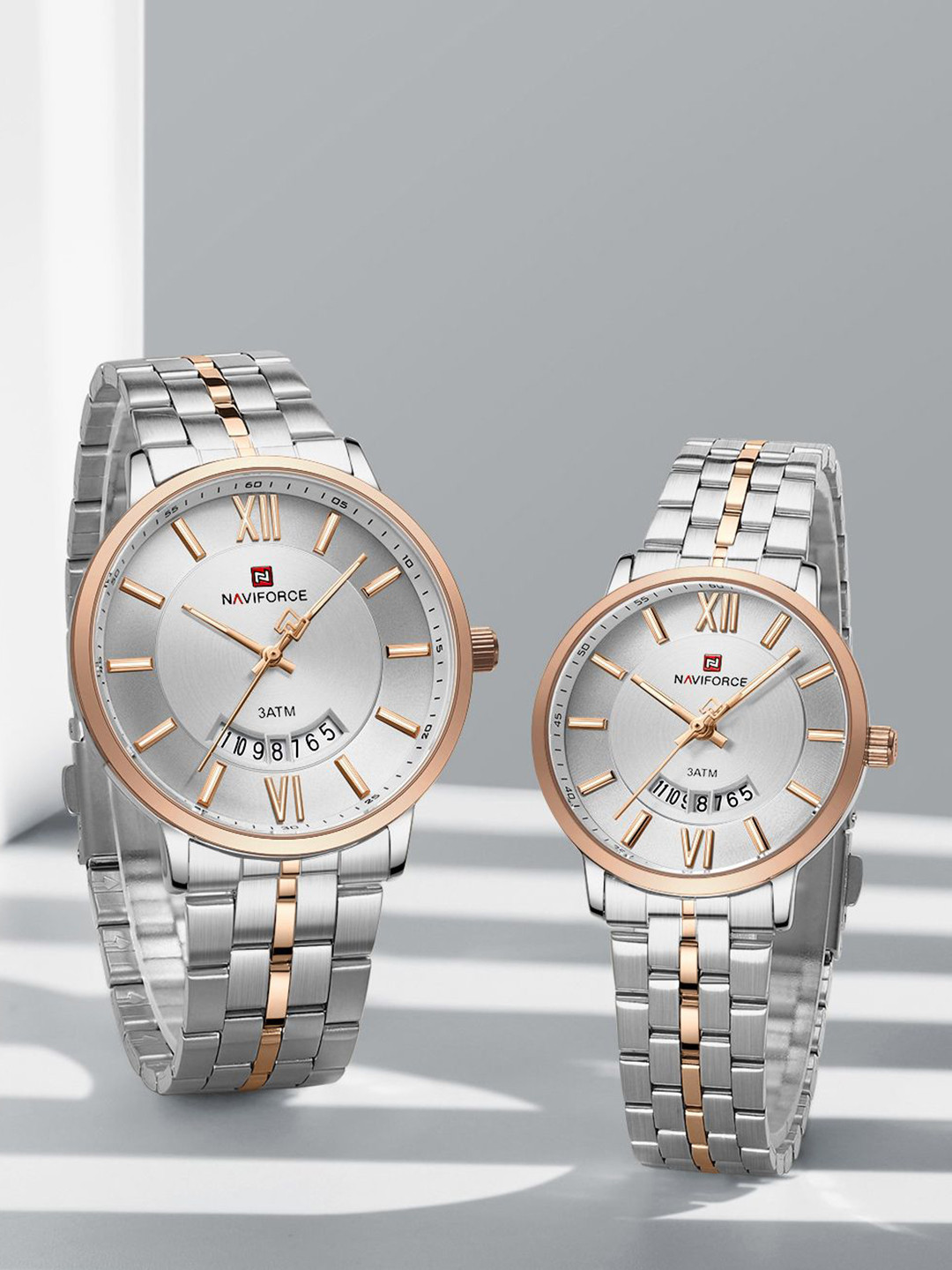 Naviforce Unisex NF9238 Dial & Stainless Steel Straps Analogue Watch NF9238_S W RG_COUPLE
