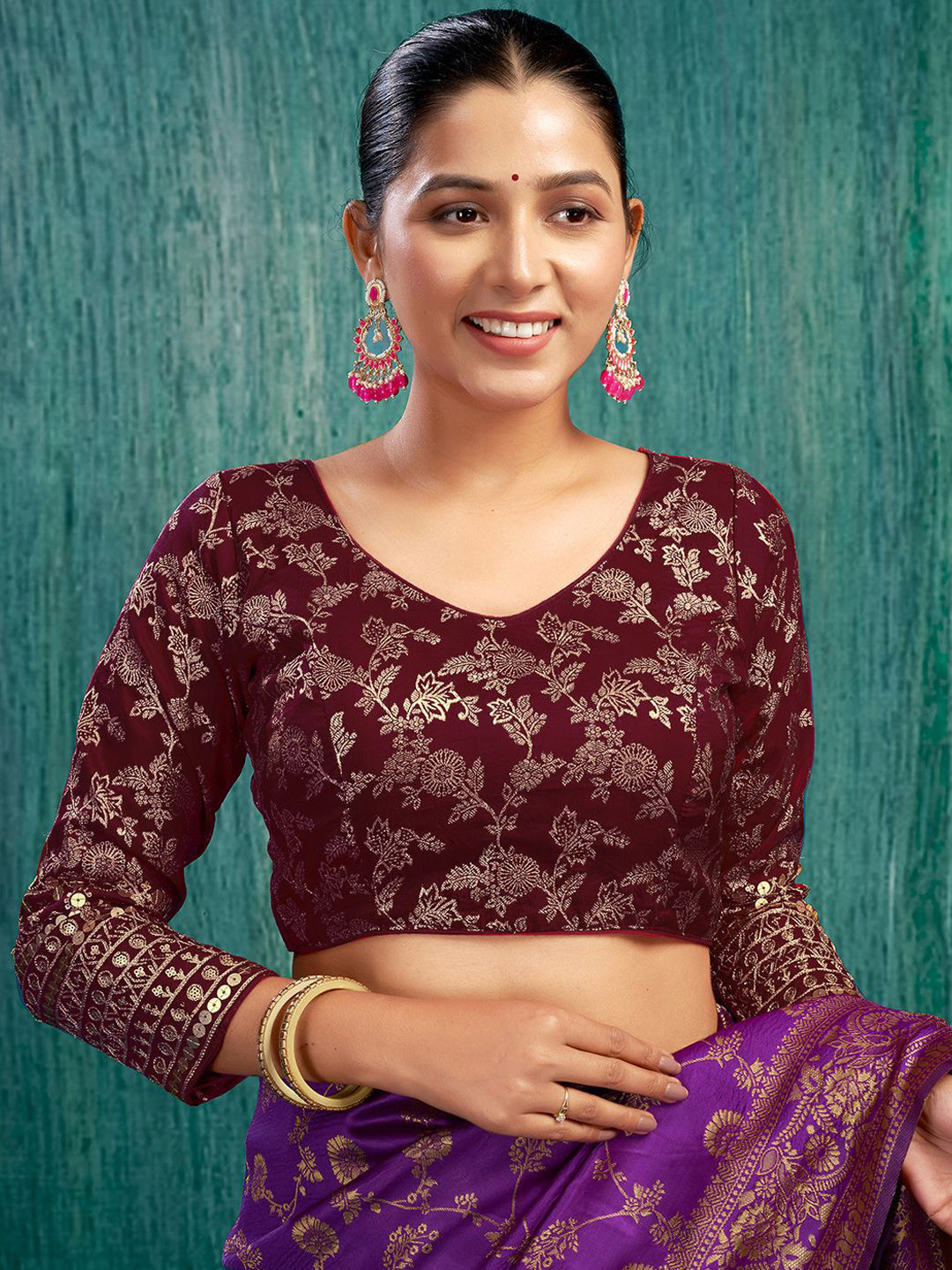 KALINI Women Woven-Design Fully Stitched Padded Saree Blouse