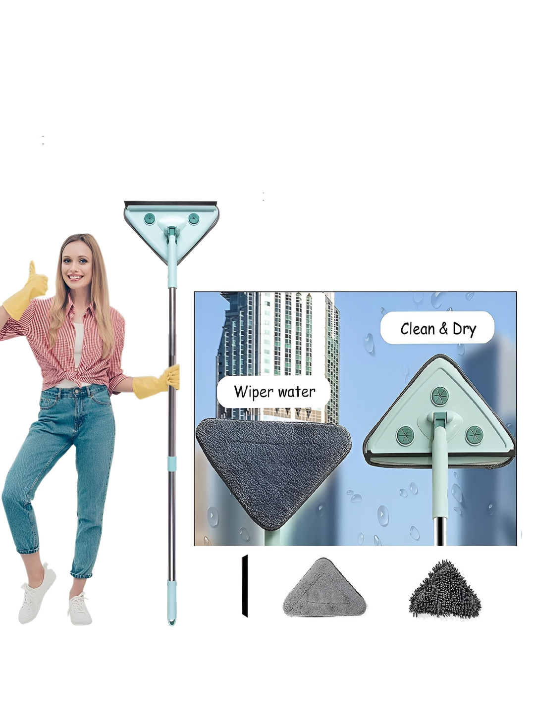 Deoxys Grey & White Stainless Steel Wall Cleaning Mop