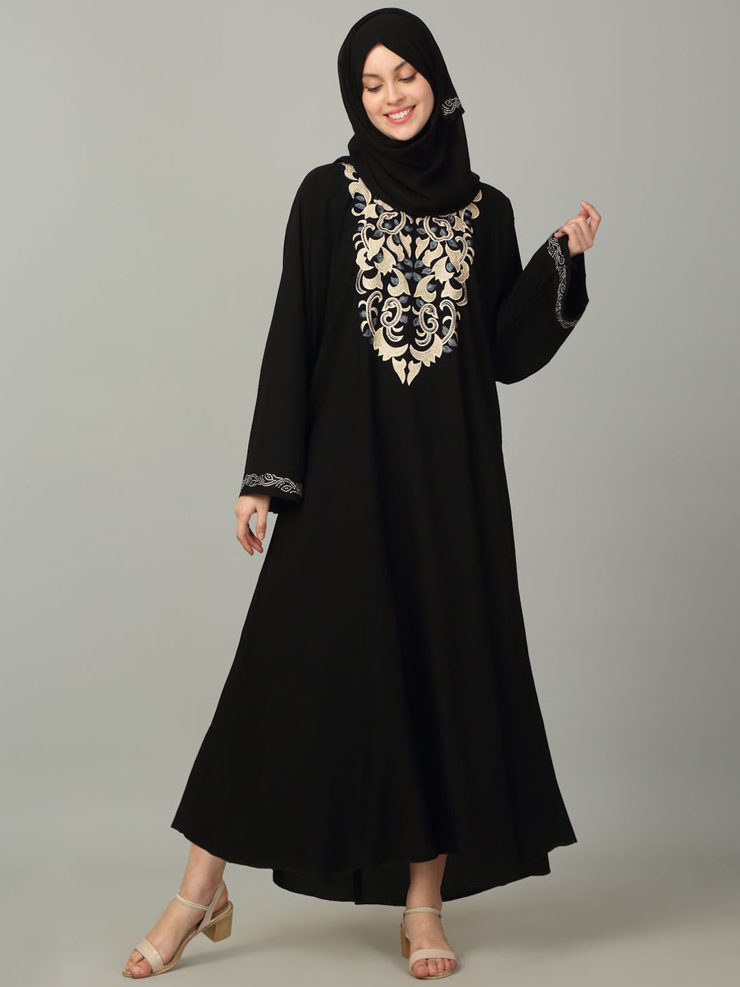 KLOTTHE Embroidered Burqa With Scarf