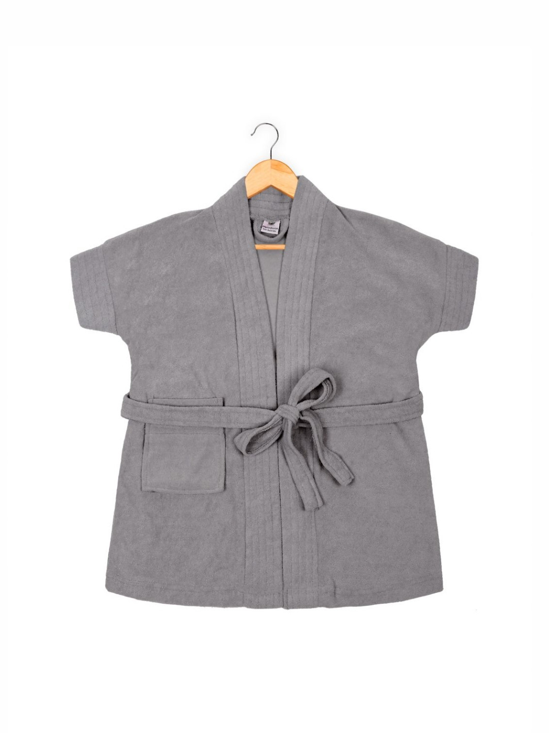Creeva Melodious Grey Solid Cotton Drawstring Knee Length Bath Robe-0-1Y