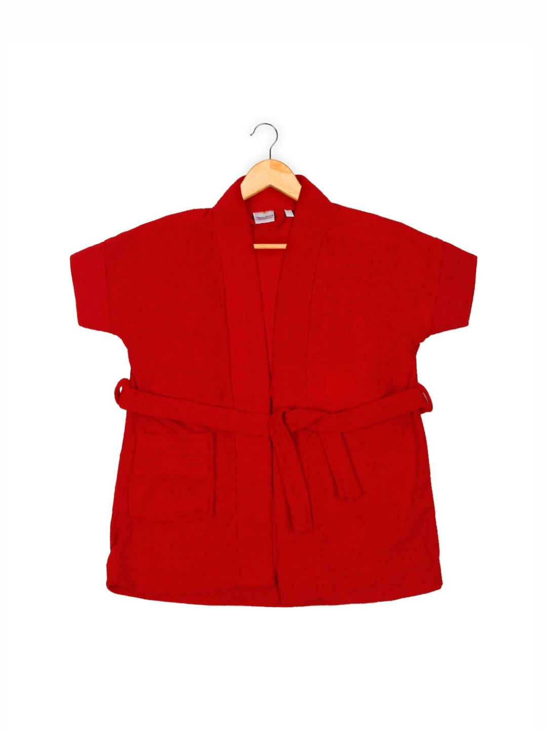 Creeva Melodious Red Solid Cotton Drawstring Knee Length Bath Robe-0-1Y